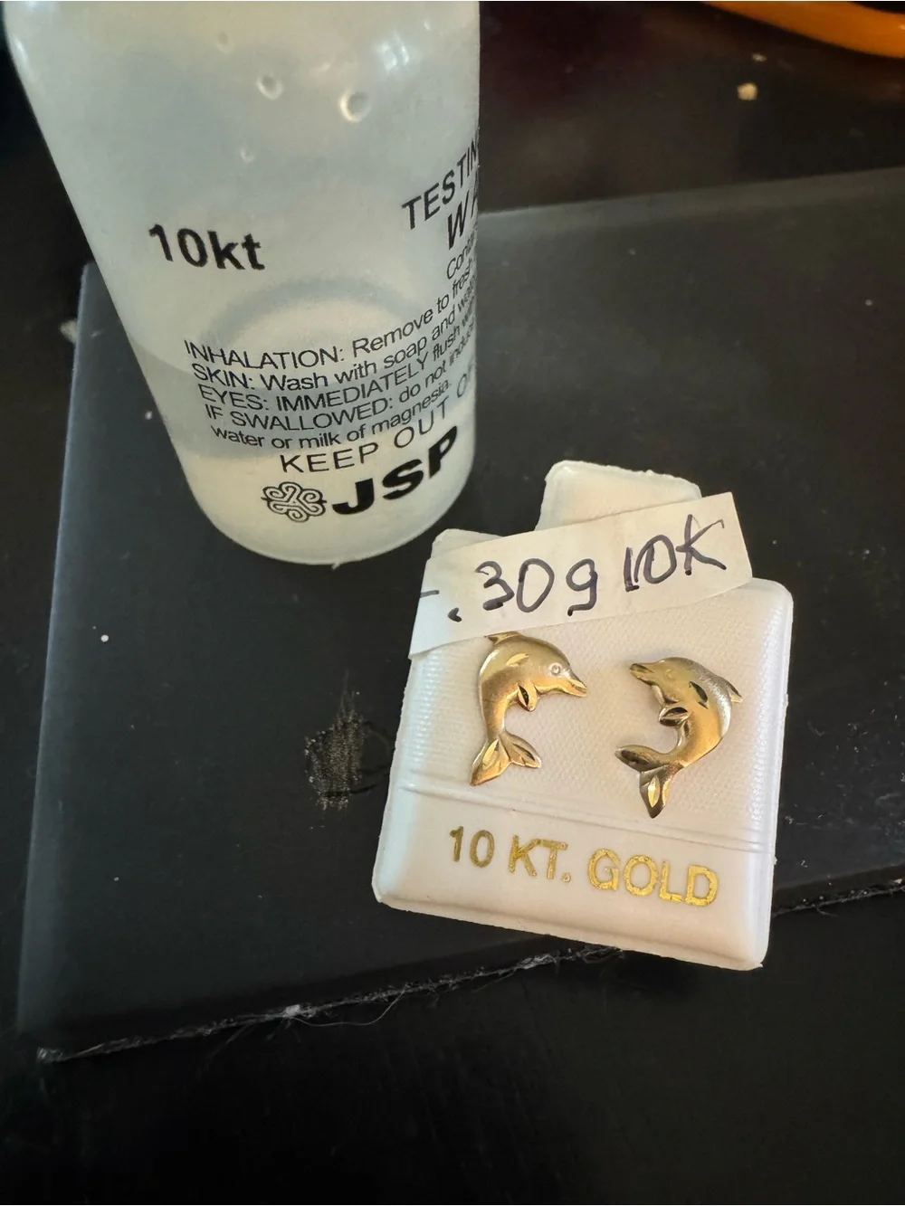 10KT Gold Dolphin Stud Earrings for Kids stamped acid tested